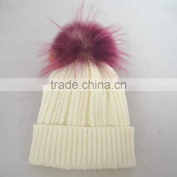 Myfur Elegant Women White Color Wool Blend Hat and Cap With Fur Ball Top photo-5