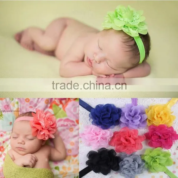 2014 New Style Fashion Chiffon Headband Hairband Baby Girl Flowers Headbands With Elastic Kids' Hair Accessories Baby Headwear photo-2