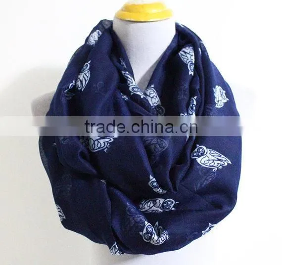 Navy Owl Infinity Scarf Chunky White Owl Scarf Gray and White Owl Print Infinity Scarf Loop Scarf photo-5
