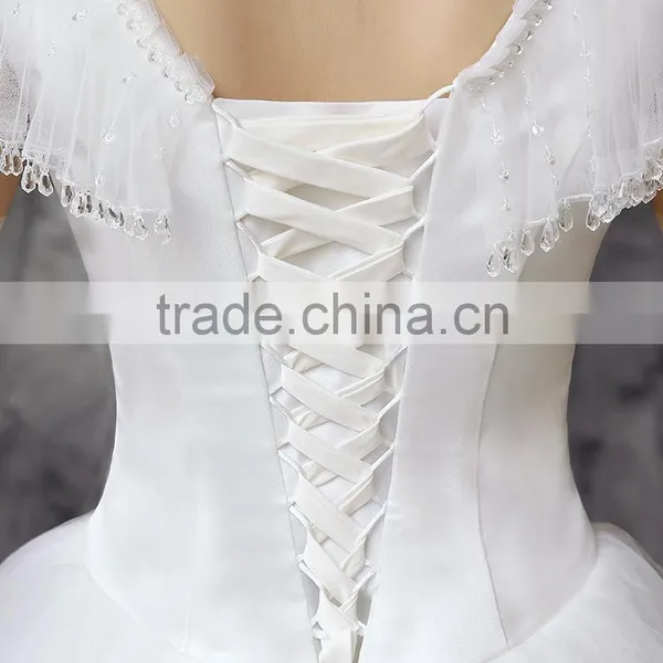 2016 New Women White Wedding Dress Sleeveless Beaded Wholesale OEM photo-4