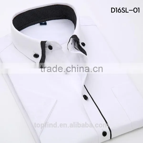 2016 New Arrival Summer Season Fancy 35% Cotton Double Collar Solid Color Short Sleeve Shirt for Man