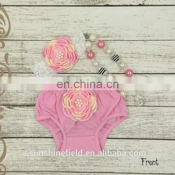 Baby Bloomers Matching Baby Headband and Chunky Necklace Baby Girl Diaper Covers photo-2