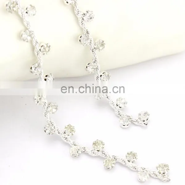 Graceful Wave Shape Alloy Rhinestone Trim Button for Accessories With Silver Plating