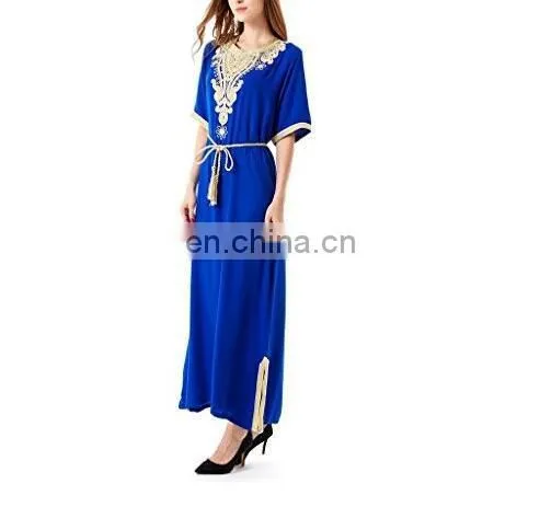 Embroidery Gown With Belts Rayon Soft and Comfortable Plain Abaya Muslim Dresses(Mu052001) photo-3