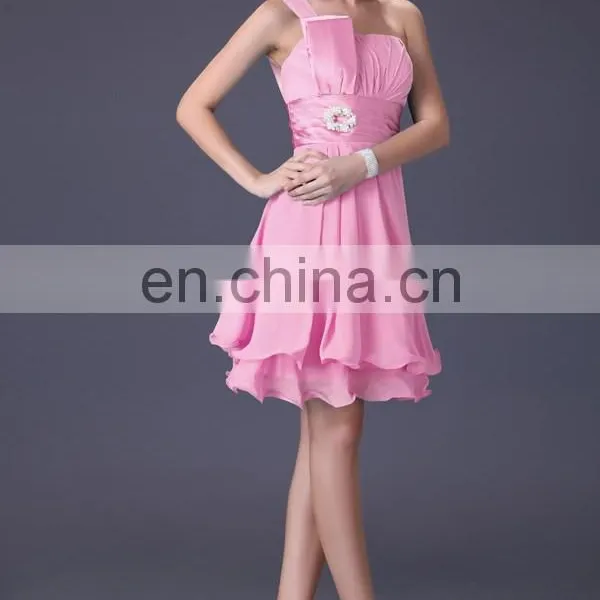 Grace Karin Chiffon One Shoulder Knee Length Bridesmaid Dresses CL4095 photo-3