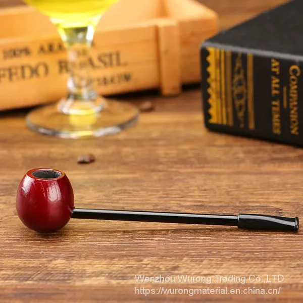 145mm Length Short Wooden Resin Short Tobacco Pipe With Red Sandal Round Head for Smoking photo-2