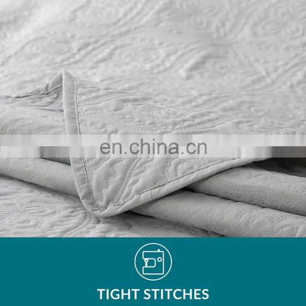 Lightweight 3 Pcs Full Size Solid Color Polyester Quilt Bedspread Set photo-3