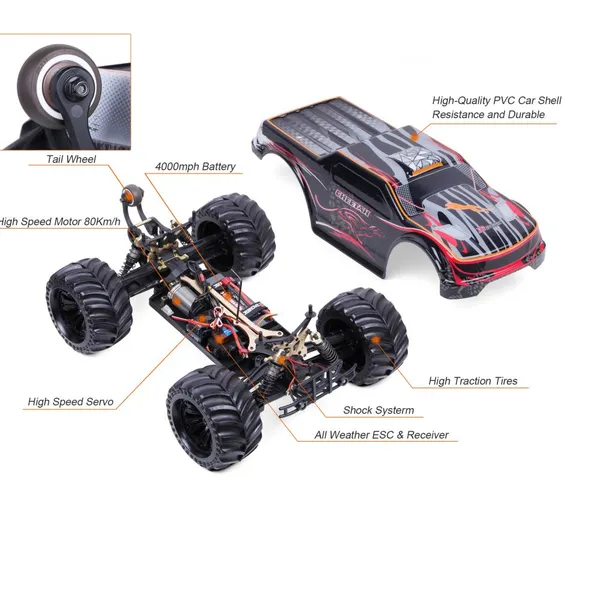 1:10 Scale Remote Control Car Truck, 80+ KM/H High Speed RTR RC Truck, 2.4GHZ Radio Controlled Electric RC Car, 4WD 4x4 Off Road Monster Truck for Adults, IPX7 Waterproof Racing Vehicle Truck photo-2