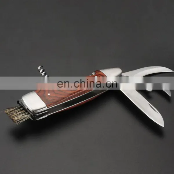 Stainless Steel Multi Function Wine Corkscrew Pocket Folding BBQ Brush Knife With Laguiole Pakka Wood Handle Mushroom Knife photo-2