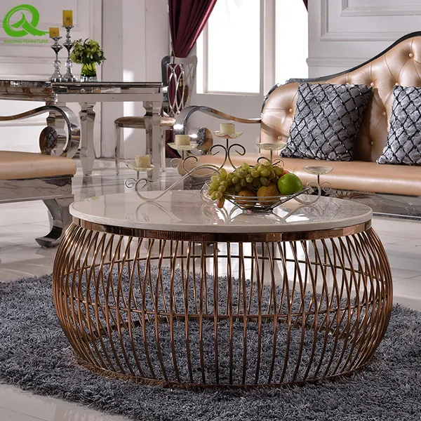 High Quality Coffee Table Modern Stainless Steel Frame Marble Coffee Table photo-2