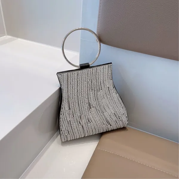 2025 New Fashionable Diamond Set Pearl Handbag, Banquet Single Shoulder Water Diamond Circular Cross Women's Handbag photo-3