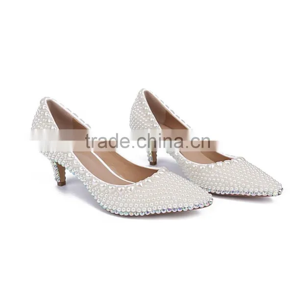 Shoes Manufactoring Own Label Pearl Upper Women Low Heels Wedding Shoes photo-5
