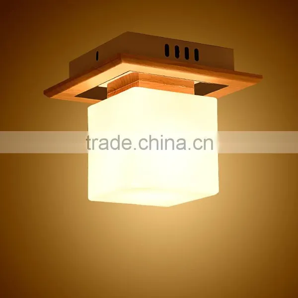 Rubber Wood Frosted Glass Bedroom Aisle Ceiling Light