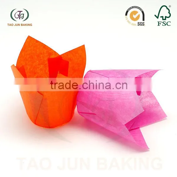 Grease Proof Paper Baking Cups Cupcake Liners Tulip Shaped Solid Color Cups for Cake Bread photo-2