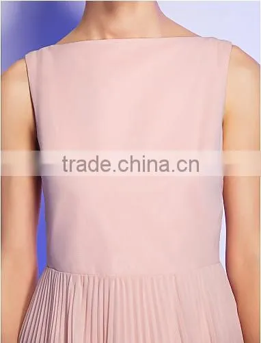 2015 Wholesale Black Lace Side Bateau Pleating Elegant Pink Party Dress photo-4