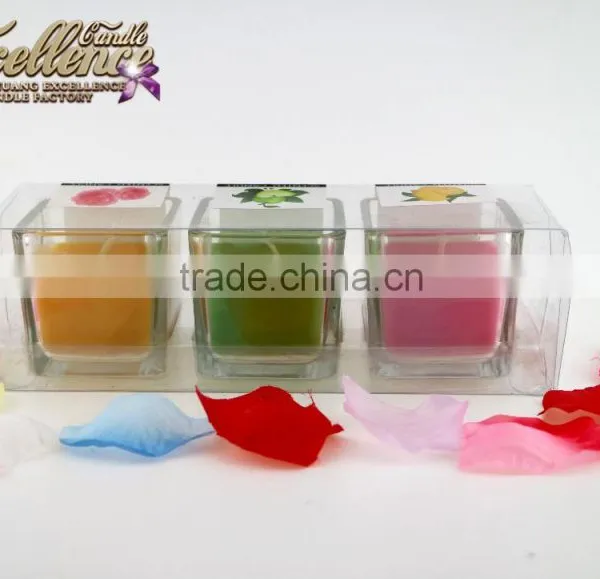 Flat Top 3/set Scented Candles Soy Candles in Square Jar Holder With PVC Package photo-2