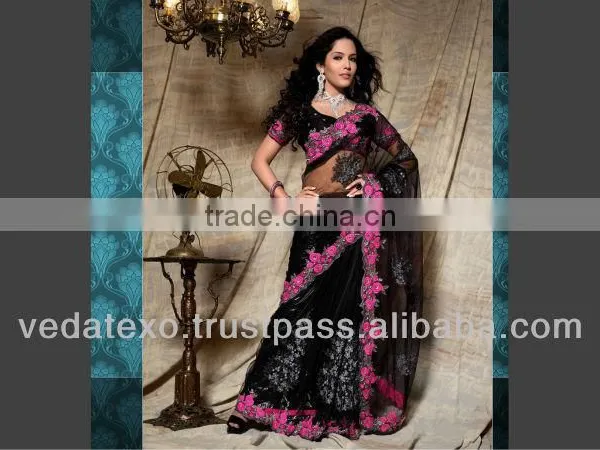 Black Net Embroidery Saree