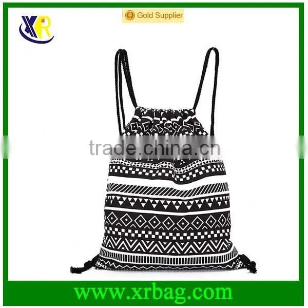 Custom Fashion Style Pattern Cotton Canvas Drawstring Backpack Bag photo-2