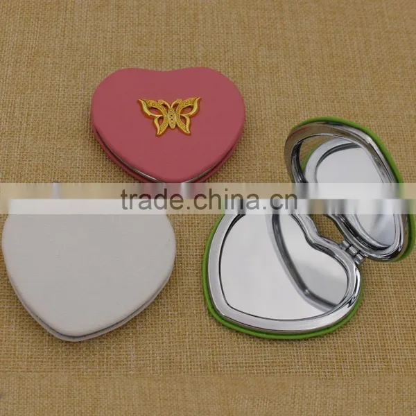 Customized Beautiful Leather Heart Shape Pink Compact Mirror photo-4