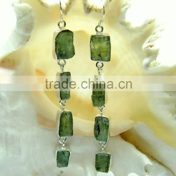 Green Kyanite Multi Stone Rough Gemstone Earrings, 925 Solid Sterling Silver Earrings, Dangle Designer Raw Earrings photo-2