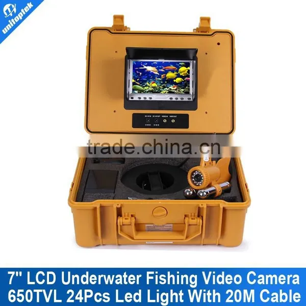 CCTV 1/3 SONY CCD 650TVL Underwater Fishing Camera For Fish Finder 7" TFT LCD Monitor 20M Cable 24pcs White LED With Two Stick
