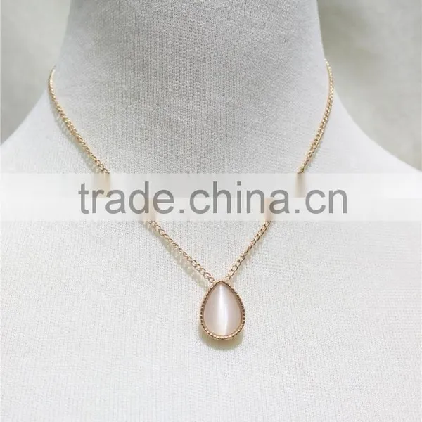 ROse Gold Necklace w/ White Cateye Necklace Simple Chain Gold Necklace2016 Fashion Style Wholesale