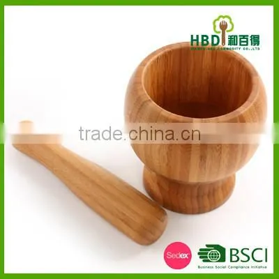 Custom Bamboo Garlic Pot and Tool,wood Mortar Pestle photo-2