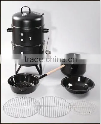 Multi Function Vertical Smoker Bbq Grill With Chestnut Pan and Soup Bowl