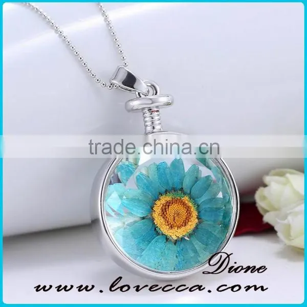 New Trendy Jewelry Real Dried Sunflower Glass Locket Style Necklace photo-3
