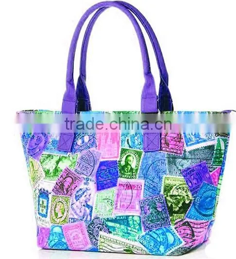 2015 Full Color Canvas Tote Bag Leather Handle photo-2