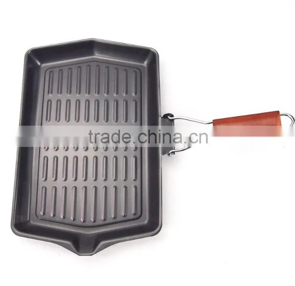 Steak BBQ Grill Pan With Foldable Wooden Handle photo-2