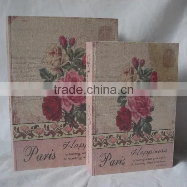 Antique Wooden Book Box With Linen Printing Covered photo-2
