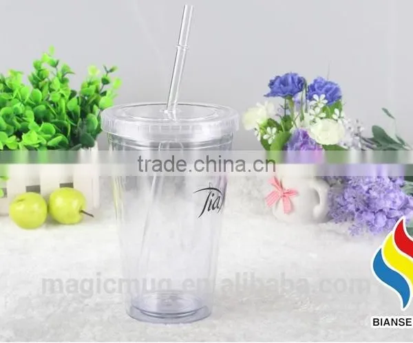 Custom Logo Design Double Wall Plastic Tumbler With Straw photo-2