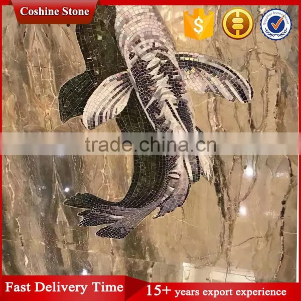 Fish Mosaic Tile Pattern Hand Made Marble Stone Mosaic Wall Art Murals photo-3