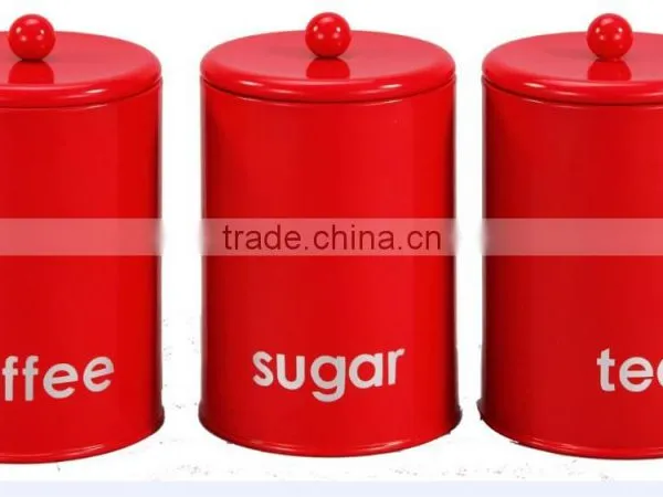 Set of 3 Sugar Coffee Tea Canister in Red