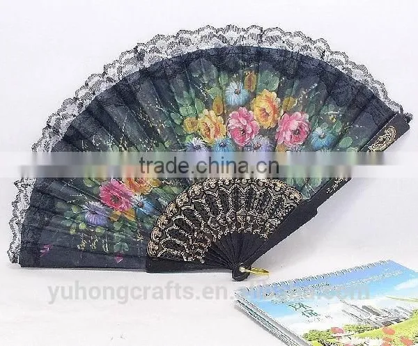 Spanish Style Plastic Folding Fan With Flower photo-5