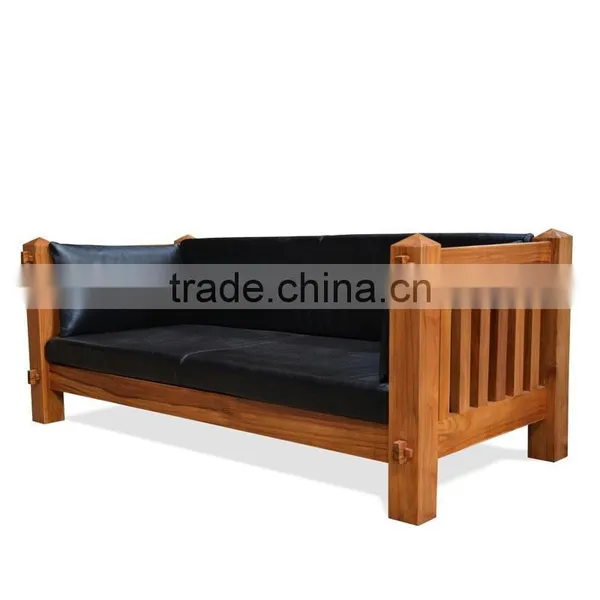 Teak Bench Natural Primitive With Leather Cushion photo-2