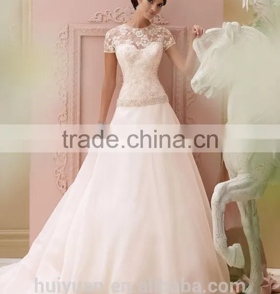 Pink Chiffon Cap Sleeve Ball Gown Lace Pakistan Wedding Dress photo-2