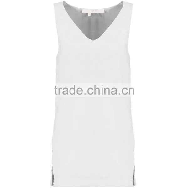 New Arrival Women White V Neck Tunic Vest Plain Chiffon Summer Sleeveless Clothing photo-2