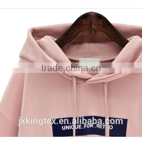 2017 Hot Sale OEM Women Long Sleeve Pink Color Fleece Plain Hoodies With Competitive Price photo-2