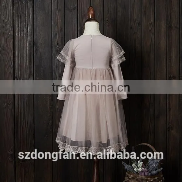 Baby Flower Girls Fall Lace Long Sleeve Chiffon Wedding Dress photo-5