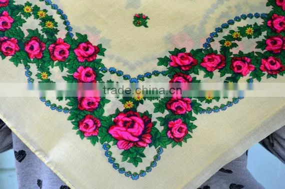 SSS81 Vintage Ukrainian Shawl, Russian Floral Scarf ,light Yellow Shawl, Babushka Russian, Head Scarf, Christmas Gift photo-3