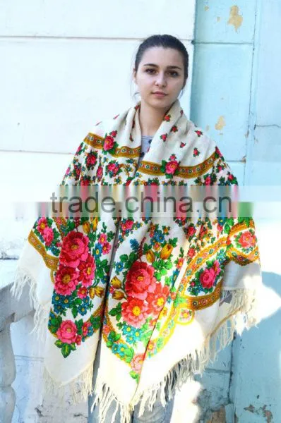 Vintage Wool Shawl, Russian Floral Scarf ,russian Shawl, Floral Scarf, Spring Shawl, Wedding Shawl, Natural White Shawl photo-3
