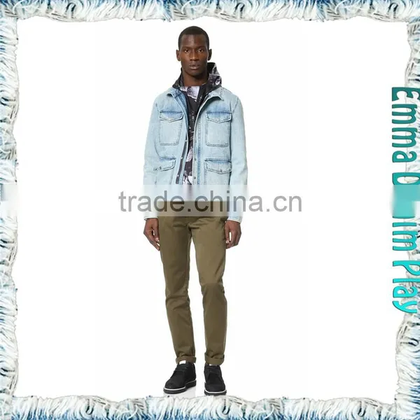 Men's Warm Weather White Blue Denim Jacket With Silver Button photo-4