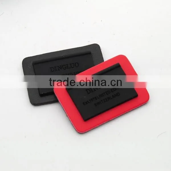 Black/red PU Leather Sew on Patches With Matt Black Metal Plates Clothing Label for Jeans/jacket PLB-005 photo-4