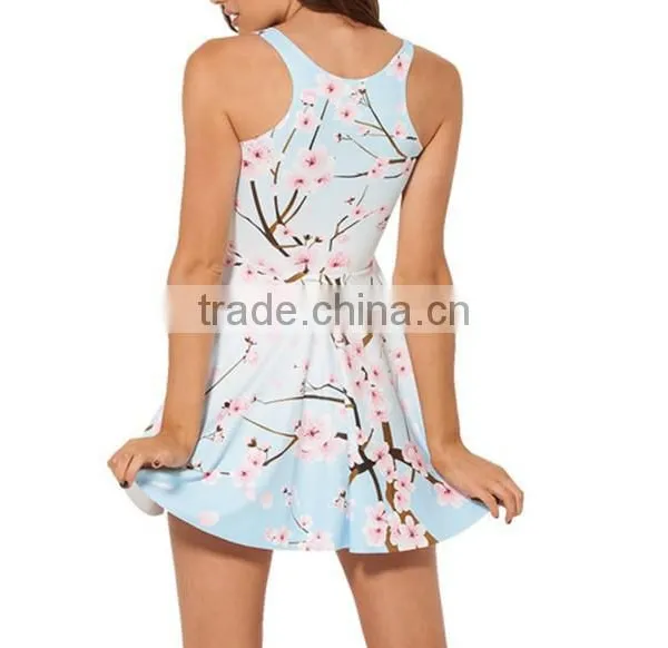 Printed Floral Galaxy Plum Tree Pleated Dress Wholesale photo-4