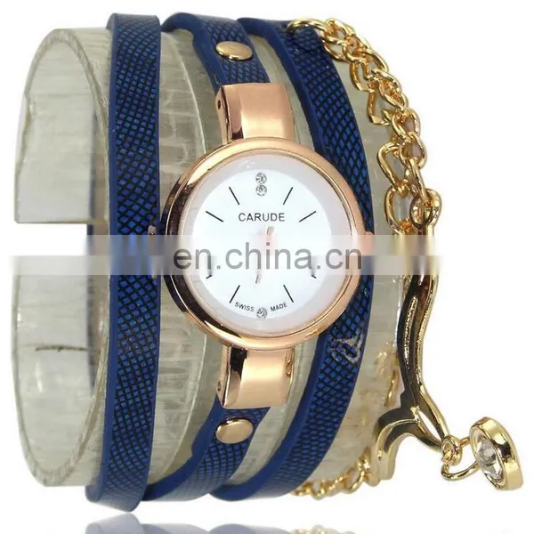 Rhombus Design Leather Charms Chain 3 Rolls Wrap Leather Bracelet Watch photo-3