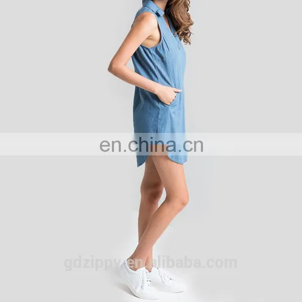 Latest Women Blue Denim Jeans Dress Denim Halter Dress Denim Dress photo-4