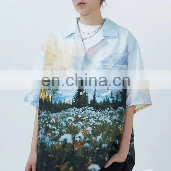 Diznew Mens Sublimation Full Allover Print Beach Shirt Set Custom Print 2XL Loose Button Up Shirt photo-2