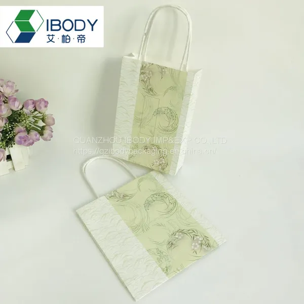 Recycled White Kraft Paper Mall Boutique Clothing Shopping Bag Jewelry Gift Bag